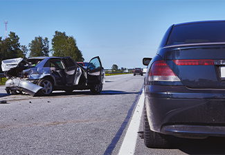 Two cars collision, accident on a highway