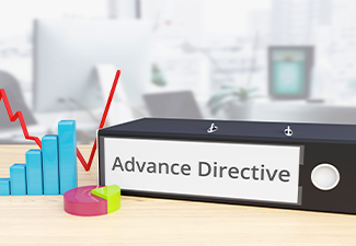 Advance Directive - Finance/Economy. Folder on desk with label beside diagrams