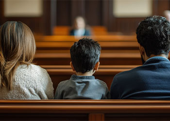 Divorced parent and child waiting for custody decision