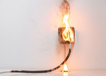 Fire on wire due to short circuit