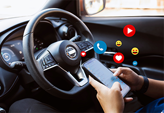 Person using social media inside car
