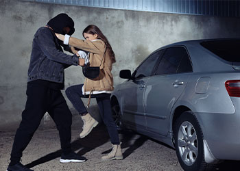 Woman defending herself from attacker on parking lot