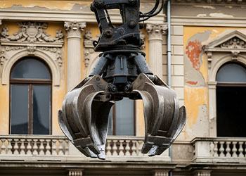 Mechanical claw Infront of historical building