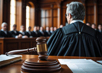 Trial proceedings in courtroom