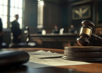Gavel on courtroom desk
