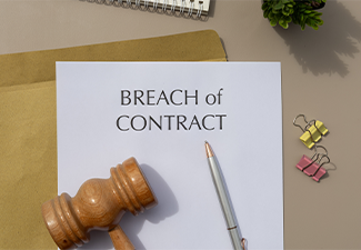 Legal Dispute Setup: Breach of Contract Document with Gavel and Pen