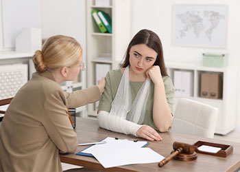 Injured women consulting with personal injury attorney