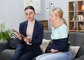 Injured women meeting with insurance agent