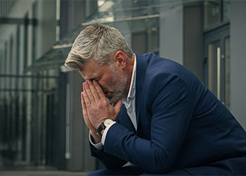Sad businessman sitting outdoors