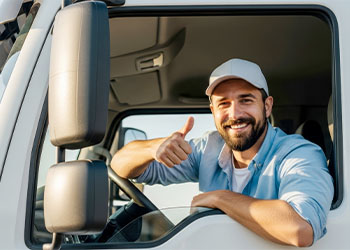 Happy commercial driver giving thumbs up