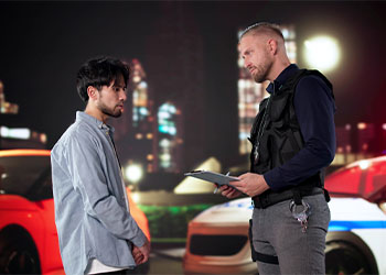 Police officer pull over a young man on highway