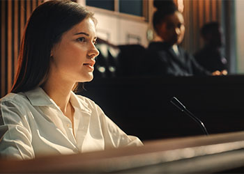 Women testifying in courtroom