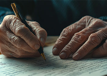 Old Man signing last will document