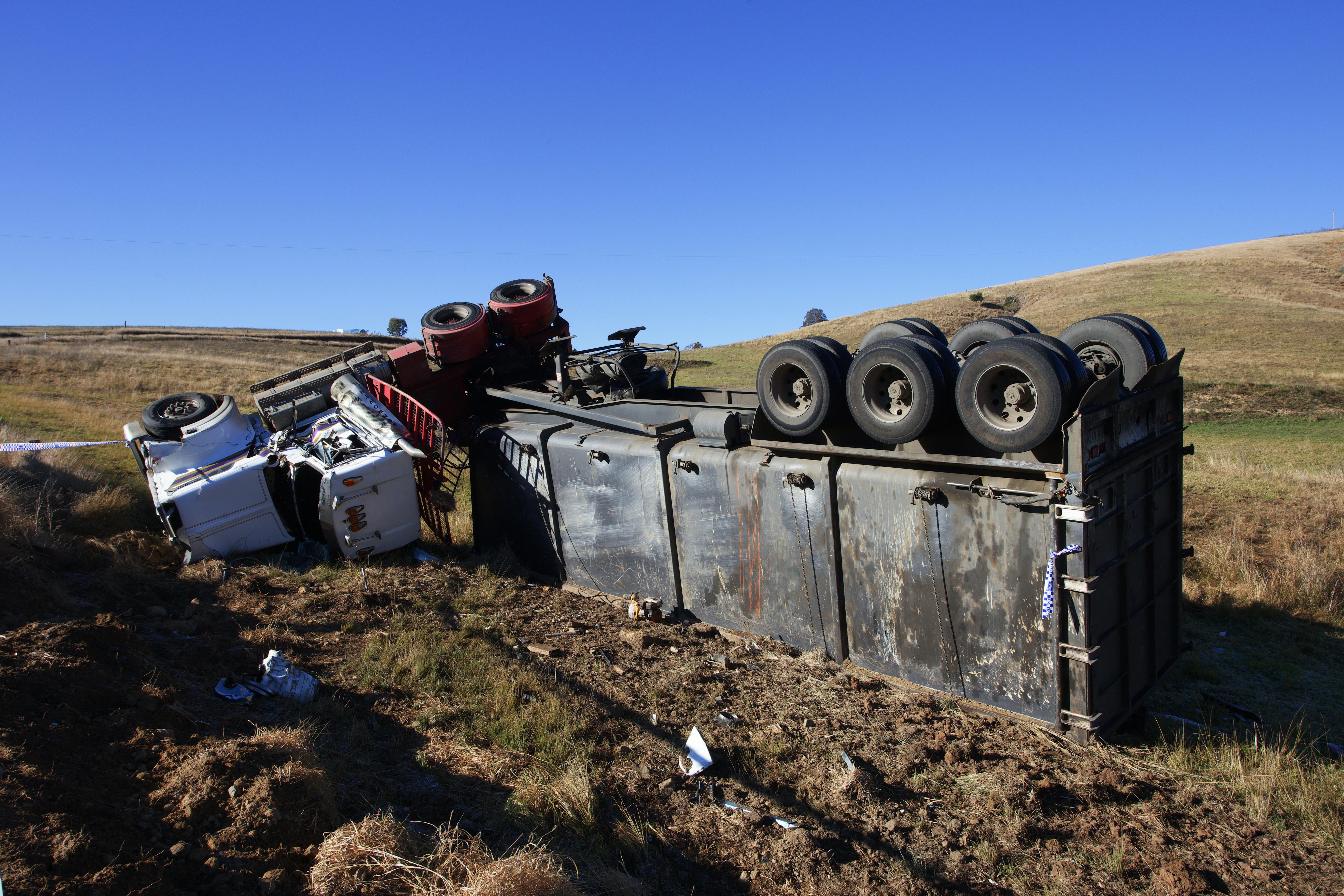 overturned semi truck after an accident