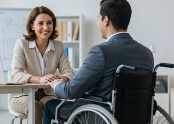 Man in wheelchair in a disability determination interview