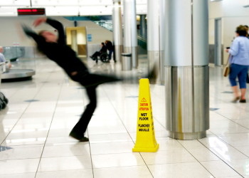 Man slips on wet floor