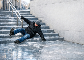 Man slips and falls in staircase