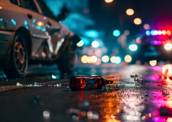 Bottle of alcohol on car accident site