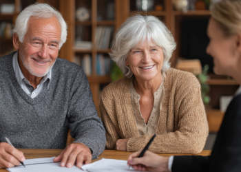 Senior couple preparing estate plan with the help of attorney