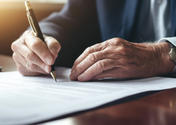 Elderly man preparing last will