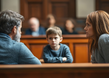 Parents fighting for custody in courtroom