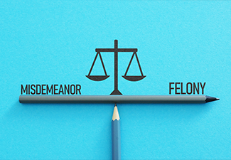 Felony vs misdemeanor are shown using the text as legal concept