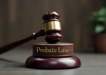 Gavel and Probate Law text on sound block