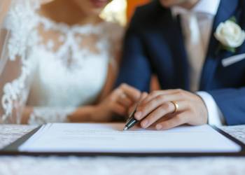 Couples signing pre-nuptial agreement