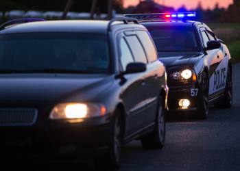 Highway Traffic Patrol Car Pulls over Vehicle for speeding