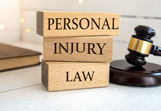 Wooden blocks stacked with text personal injury law next to a judges gavel