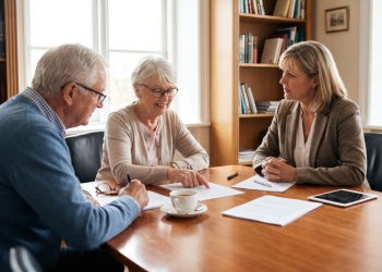 Senior couples consulting with attorney for estate planning