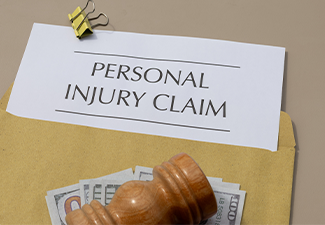 Personal Injury Claim and Money on Wooden Desk