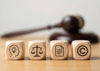 Blocks with icons related to Intellectual Property and Gavel