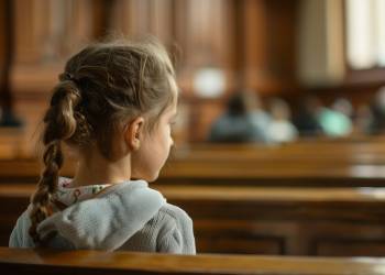 Child in courtroom waiting custody decision