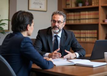 Attorney providing legal consultation to client