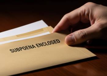 Hand sliding an envelope marked 'Subpoena Enclosed'
