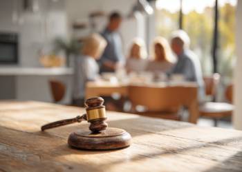 Gavel and blended family in background