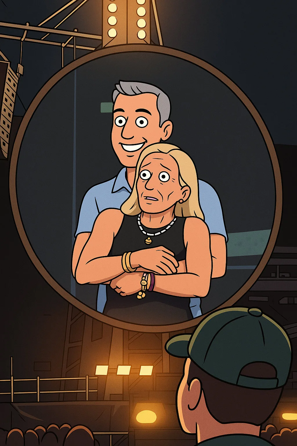 Cartoon couple hugging