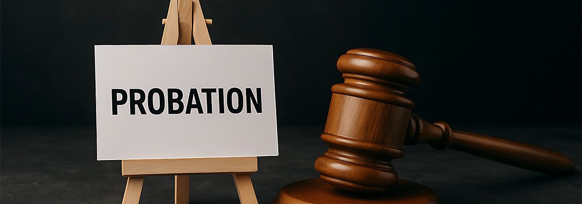 Word probation and gavel in table