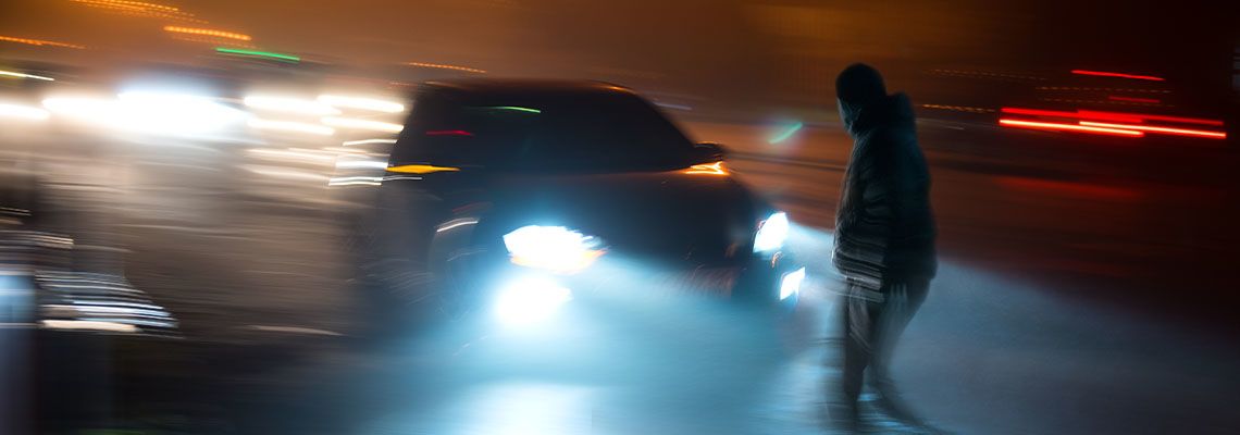 Moment before collision between car and pedestrian