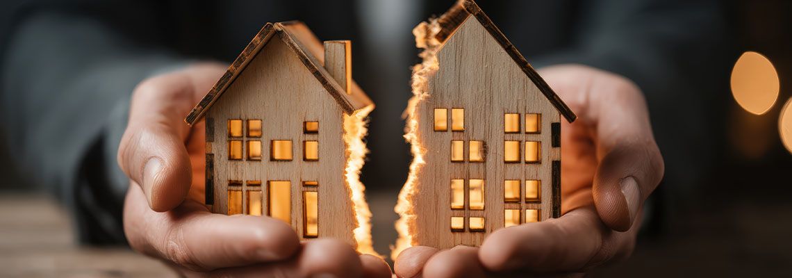 Split house in hand, concept of property division