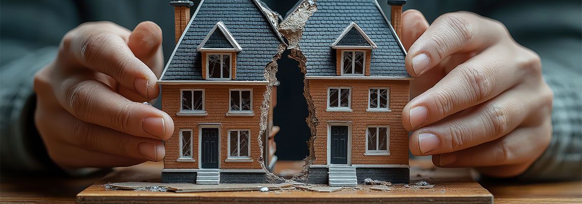 Hand holding split house model