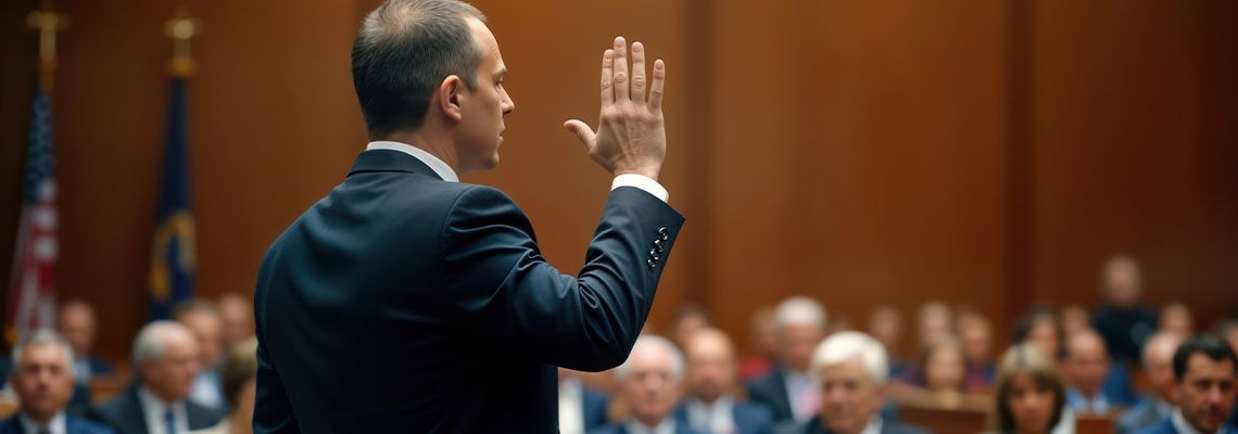 Witness taking oath during legal proceedings