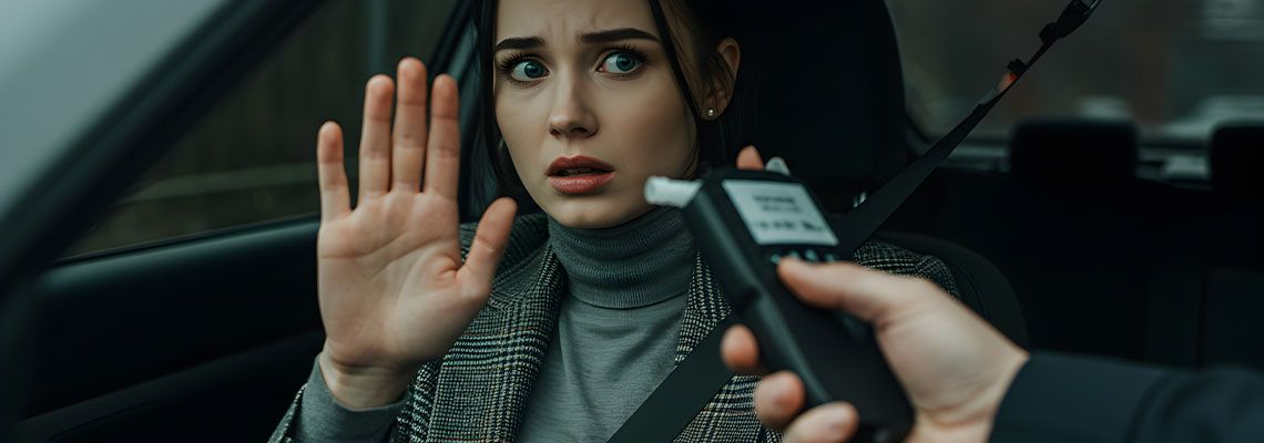 Anxious Woman Rejects Breathalyzer Test