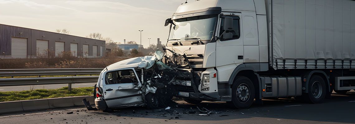 Truck accident with car in road