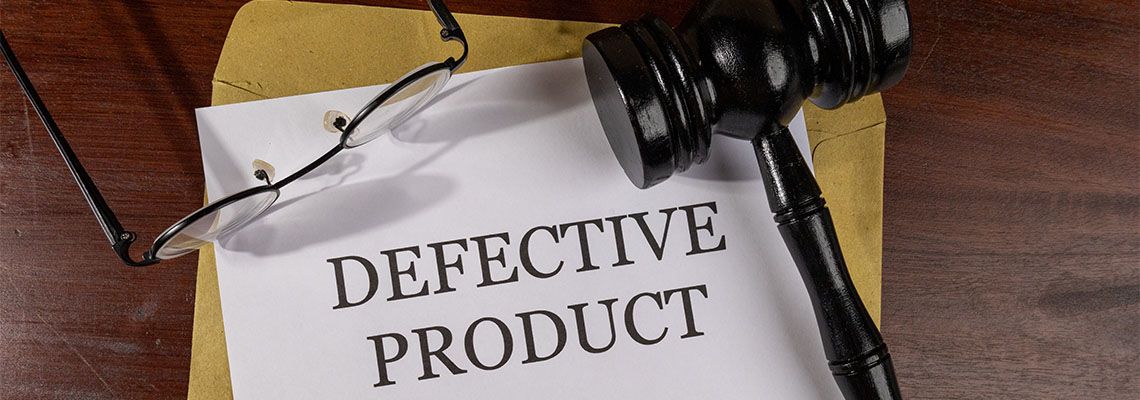 Defective product file and gavel on table
