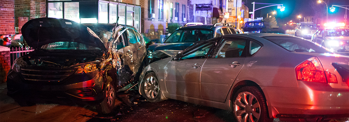 Multiple car crash at the road