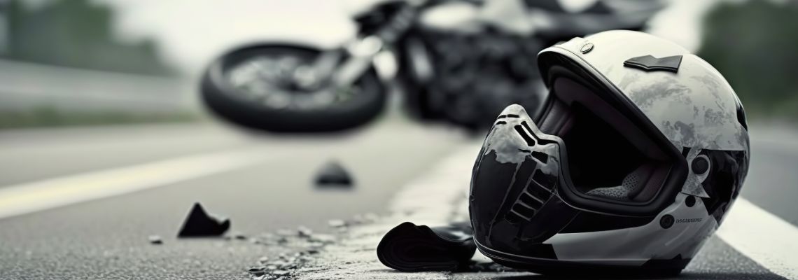 Helmet on road in motorcycle accident site
