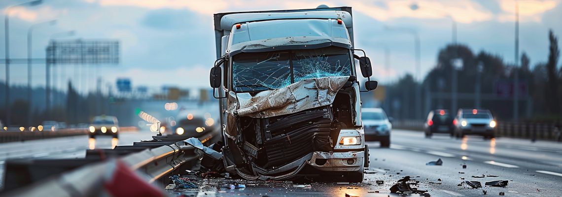 Crashed truck on highway