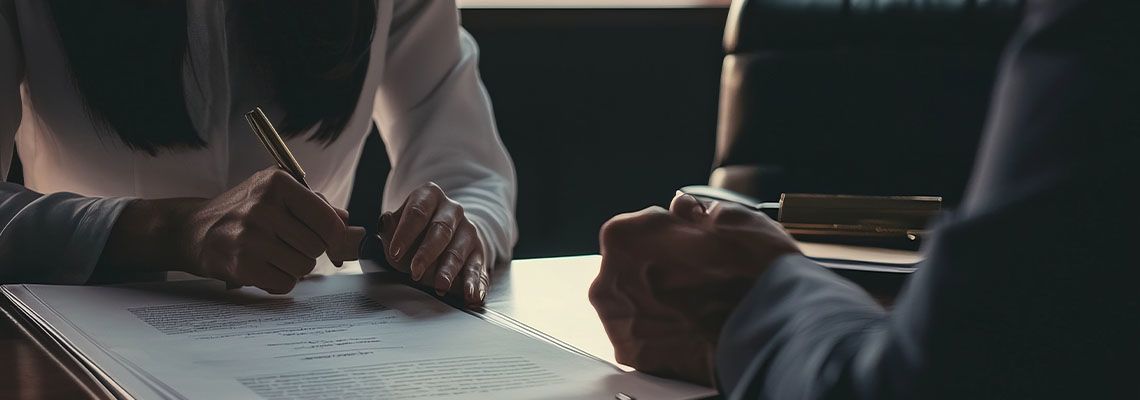 A female lawyer conducting a deposition